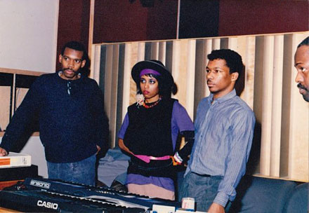 Joe Smooth, Lady Maia, Chip E., and Frankie Knuckles at Chicago Trax studio